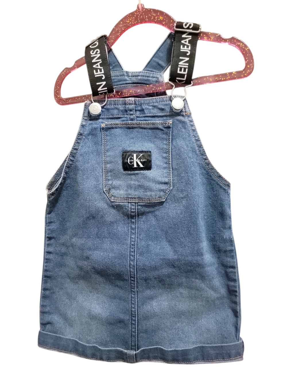 Toddler Girl Calvin Klein Denim Overall Skirt with Branded Black Straps